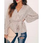 Tied Detail Lantern Sleeve Allover Sequins Top