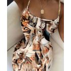 Marble Print Chain Strap Bodycon Dress