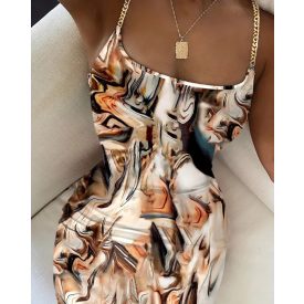 Marble Print Chain Strap Bodycon Dress