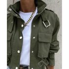 Pocket Button Design Long Sleeve Cargo Biker Jacket