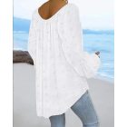 Polka Dot Print Tassel Design Lantern Sleeve Dip Hem Blouse Casual Top